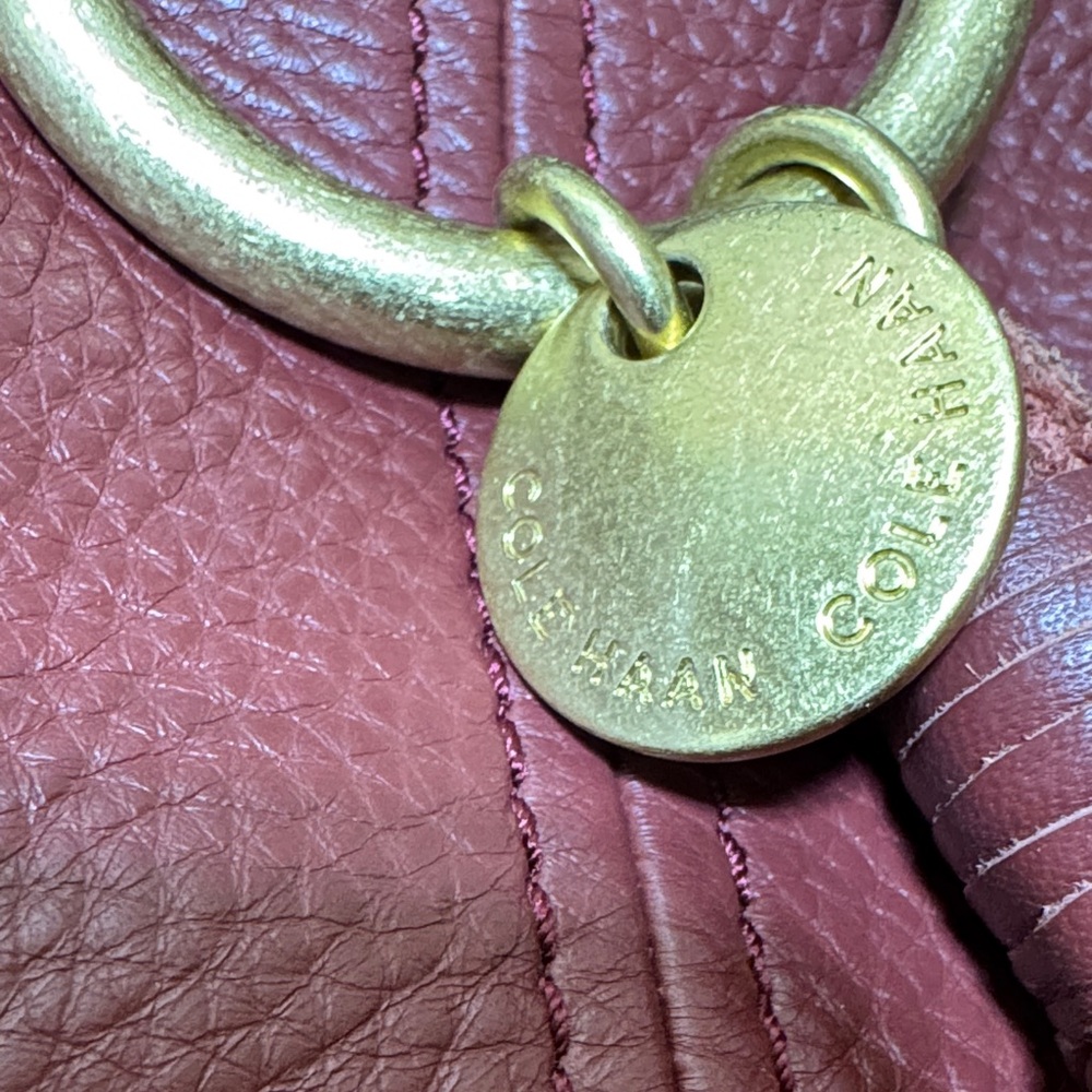 Cole Haan Burgundy Leather Tote with Tassel - Picture 2 of 14